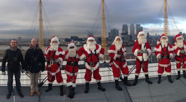 Santas at the top of the 02