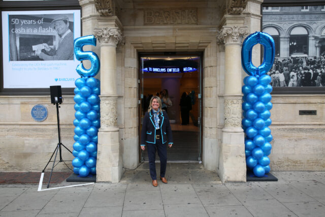 Balloons outside Barclays entrance