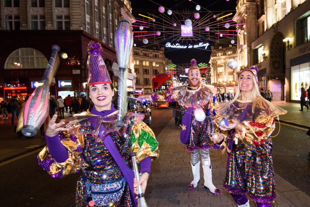 joy jesters juggling on Oxford street